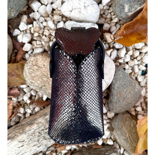 Shiny Brown Snakeprinted Leather Handsewn Phonecase
