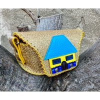 Little Blue Leather House on Sparkling Gold Leather Sunglasses Handsewn Case