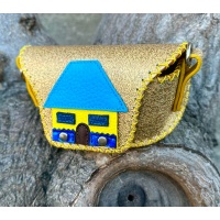 Little Blue Leather House on Sparkling Gold Leather Sunglasses Handsewn Case