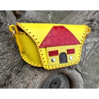 Little Red Leather House on Yellow Leather Sunglasses Handsewn Case