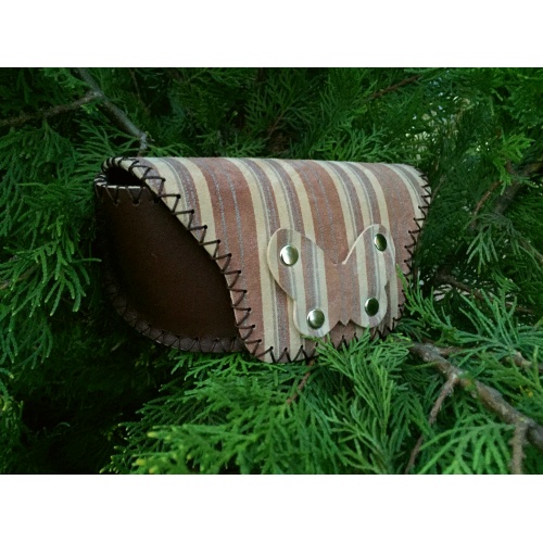 Brown Gray and Silver Stripes Printed Suede Leather Sunglasses Handsewn Case