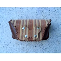 Brown Gray and Silver Stripes Printed Suede Leather Sunglasses Handsewn Case