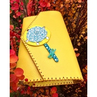 Handmade Yellow Leather Bag with a Blue and Yellow Lollypop Carmenittta