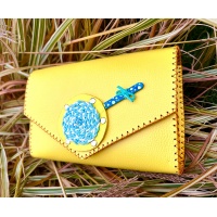 Handmade Yellow Leather Bag with a Blue and Yellow Lollypop Carmenittta