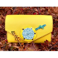 Handmade Yellow Leather Bag with a Blue and Yellow Lollypop Carmenittta