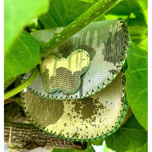 Shiny Dripping Fluid Green Leather Handsewn Roundbag