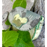 Shiny Dripping Fluid Green Leather Handsewn Roundbag