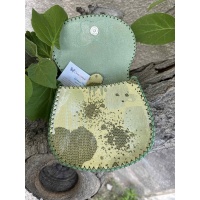 Shiny Dripping Fluid Green Leather Handsewn Roundbag