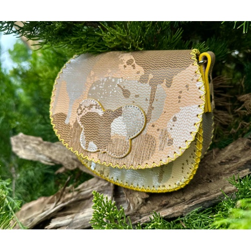 Shiny Dripping Fluid Yellow Leather Handsewn Roundbag