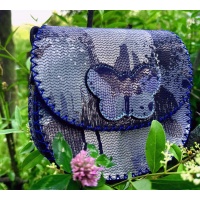 Shiny Dripping Fluid Navy Blue Leather Handsewn Roundbag