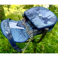 Shiny Dripping Fluid Navy Blue Leather Handsewn Roundbag