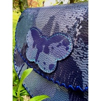 Shiny Dripping Fluid Navy Blue Leather Handsewn Roundbag