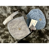 Shiny Ocean Drops on Silver Gray Leather Handsewn Roundbag