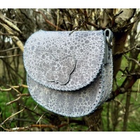 Shiny Ocean Drops on Silver Gray Leather Handsewn Roundbag