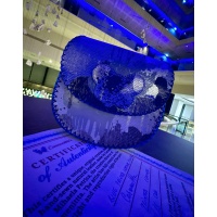 Shiny Dripping Fluid Blue Leather Handsewn Roundbag