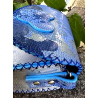 Shiny Dripping Fluid Blue Leather Handsewn Roundbag