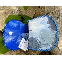 Shiny Dripping Fluid Blue Leather Handsewn Roundbag