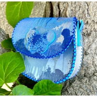 Shiny Dripping Fluid Blue Leather Handsewn Roundbag