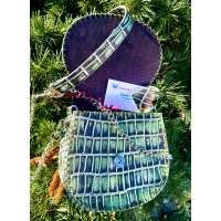 Shiny Croco Printed Green Leather Handsewn Roundbag