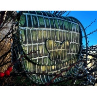 Shiny Croco Printed Green Leather Handsewn Roundbag