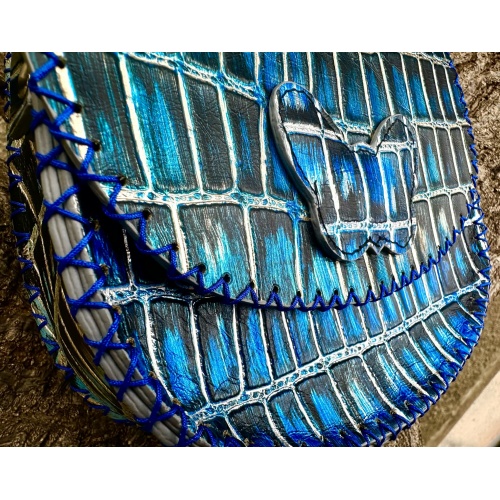 Shiny Croco Printed Leather Handsewn Round Bag