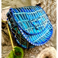 Shiny Croco Printed Leather Handsewn Round Bag