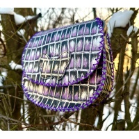 Shiny Croco Printed Purple Leather Handsewn Roundbag Shiny Croco Printed Purple Leather Handsewn Roundbag