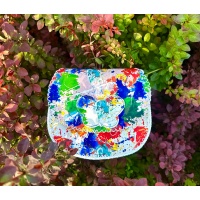 Splashed Paint Printed Leather Handsewn Round Bag