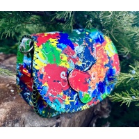 Splashed Paint Printed Leather Handsewn Round Bag