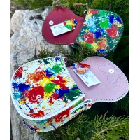 Splashed Paint Printed Leather Handsewn Round Bag