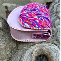 Electric Blue Gold and White Marble Fluid Swirls on Pink and Light Purple Leather Handsewn Bag