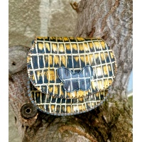 Shiny Croco Printed Gold and Gray Leather Handsewn Roundbag