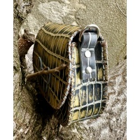Shiny Croco Printed Gold and Gray Leather Handsewn Roundbag